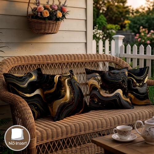 OBSEDE Black Gold Marble Decorative Throw Pillow Covers 18x18 in Set of 4 - color: Abstract Black Gold Marble, size: 18" x 18" (Pack of 4)