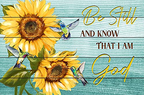 Bysincy 5D DIY Diamond Painting Kits for Adults Sunflower 12x16inch,Round Full Drill Resin Beads Diamond Art Dots Craft Set,Be Still and Know that I Am God - color: Sunflower