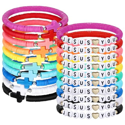 Landical 20 Pcs Cross Bracelets and Jesus Loves You Bracelet Bulk - color: Rainbow