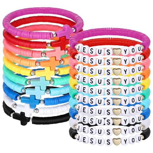 Landical 20 Pcs Cross Bracelets and Jesus Loves You Bracelet Bulk - color: Rainbow