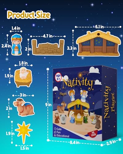 COOLTUNE Nativity Set for Kids – 25 Piece Christmas Nativity Playset with Figures, Soft Rubber Jesus Story Play Toys for Toddlers, Children, Baby Girls Boys Ages 1 2 3 4 5 6+ at Home & Sunday School