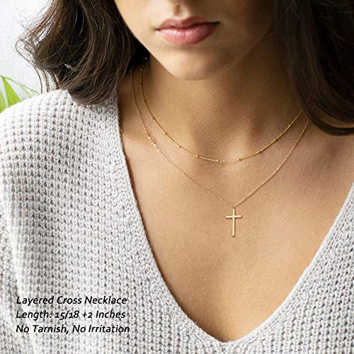 M MOOHAM Cross Necklace for Women Girls, Dainty 14K Gold Plated Cross Pendant Necklace Sideways Cross Choker Layered Necklaces for Women Girls - color: Layered Cross