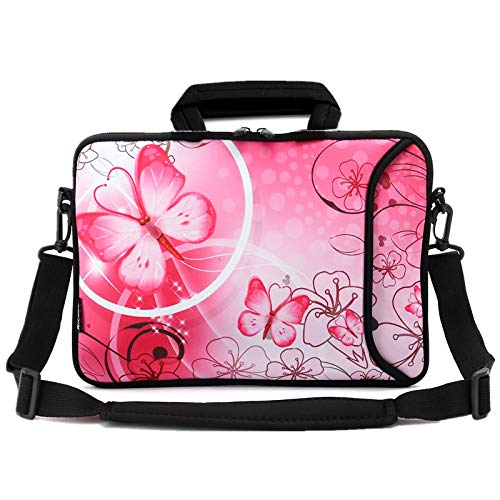 RICHEN 11 11.6 12 12.5 13 inches Laptop/Chromebook/Notebook Bag Tablet Case Neoprene Handle Sleeve with Shoulder Strap (11-13.3 inch, Pink Butterfly) - color: Pink Butterfly, size: 11-13.3 inch