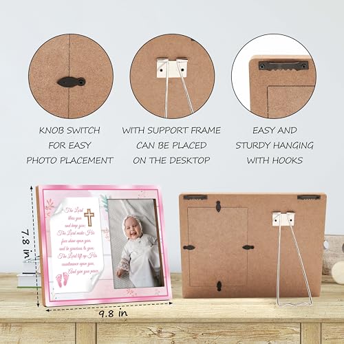 Baptism Frame for Girl - The Lord Bless You Picture Frame, Pink Baby Dedication Photo Gift, Christening Favor -A07