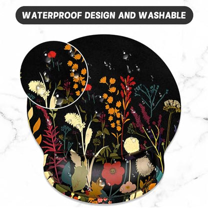 ITNRSIIET Ergonomic Mouse Pad with Wrist Support Wrist Rest Smooth Surface Non-Slip Rubber Base Comfortable Office Supplies Pain Relief, 9.8 x 9.1 inches, Pretty Flowers Plants - color: Pretty Flowers Plants
