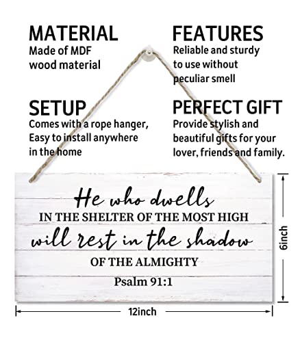 Psalms 91 Christian Wall Decor Sign, Printed Wood Plaque Sign Wall Hanging, Christian Signs For Home Decor Wall, Spiritual Wall Decor Gift, Scripture Wall Art, Farmhouse Decor Wall Art Sign 12" x 6"