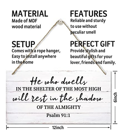 Psalms 91 Christian Wall Decor Sign, Printed Wood Plaque Sign Wall Hanging, Christian Signs For Home Decor Wall, Spiritual Wall Decor Gift, Scripture Wall Art, Farmhouse Decor Wall Art Sign 12" x 6"