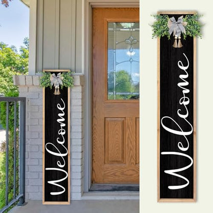 TQianJiang Outdoor Welcome Sign Front Porch Standing, 45"×9" Wood Black - color: Farmhouse Outdoor Welcome (Wood Black)