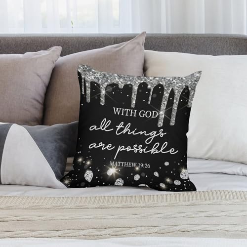 Black Silver Diamonds Throw Pillow Cover Black White Bible Verse Couch Pillowcases Christian Scripture Sparkle Shiny Drip Modern (No Glitter) Sofa Pillows Cushion Case for Bed Chair 18x18inch - color: Diamondblack-14