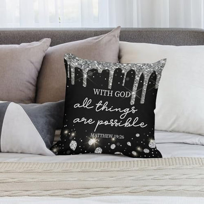 Black Silver Diamonds Throw Pillow Cover Black White Bible Verse Couch Pillowcases Christian Scripture Sparkle Shiny Drip Modern (No Glitter) Sofa Pillows Cushion Case for Bed Chair 18x18inch - color: Diamondblack-14