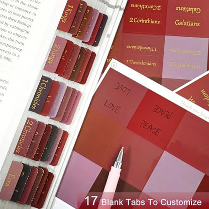 Vorscrin-Laminated Bible Tabs for Women and Men, Gold Foil Lettering Design, Reposition and Large Print Stickers, Bible Study Supplies, 90 Chapters Labels for Easy Navigation(Red) - color: Red