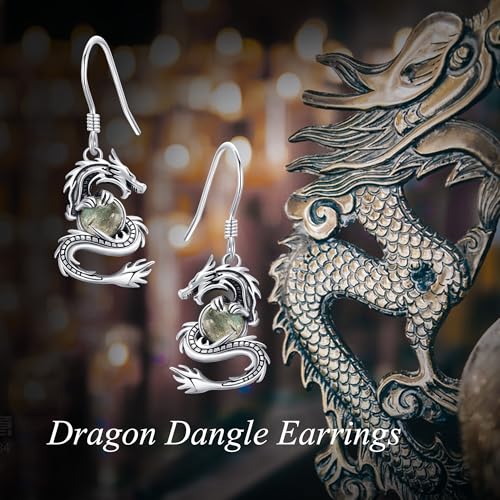 Crab/Mushroom/Lobster/Bat/Angler Fish/Tiger/Elephant/Jellyfish/Flamingo/Scorpion Earrings Dangling Sterling Silver Created Blue Opal Earrings Jewelry Gifts for Women Girls… - style: Dragon