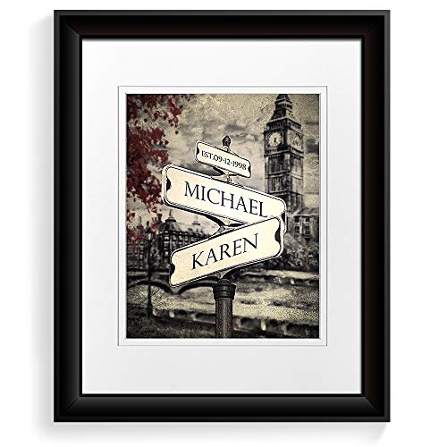 A&T ARTWORK Lovers Crossroads Personalized Photo Prints Gift,includes Names and the Date Unique Gift for the Wedding Anniversary.14x11 inches D-Mats UNFRAMED - color: Lovers Crossroads, size: 11x14"