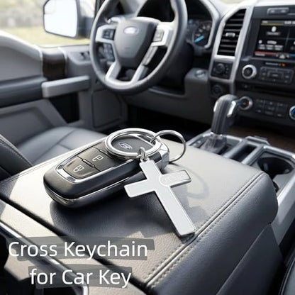 Cross Keychain for Men,Jesus Key Chain Christian Car Key Accessories，Easter Christmas Religious Gift,Purse Bag Charms - color: Silver Jesus