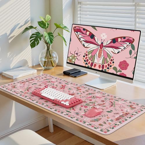 iCasso Pink Desk Pad Mat,XXL Large Mouse Pad,Desk Matt for Desktop - color: Butterfly-pink