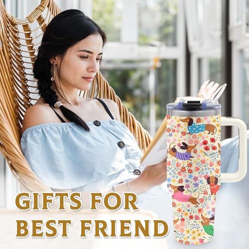 Dachshund Gifts for Women, 40oz Tumbler with Handle & Straw - color: Dachshund-Yellow