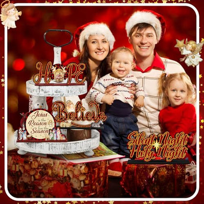 Shellwei 6 Pcs Christmas Table Decoration Nativity Scene Jesus Christian Centerpiece Wooden Xmas Religious Party Decor Believe Joy Noel Jesus Table Topper Winter Holiday Sign for Indoor New Year Craft - style: Christmas Jesus