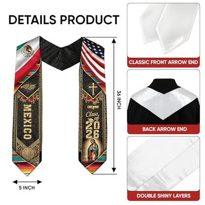 Mexico Graduation Sash, Cross Graduate Stole, Class Of 2026, Mexican Stole - color: Ds 03