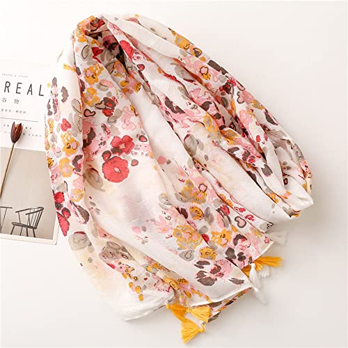 Yeieeo Boho Scarf for Women Lightweight Floral Printed Scarf Fall Winter Fashion Fringed Shawl - color: Floral 28
