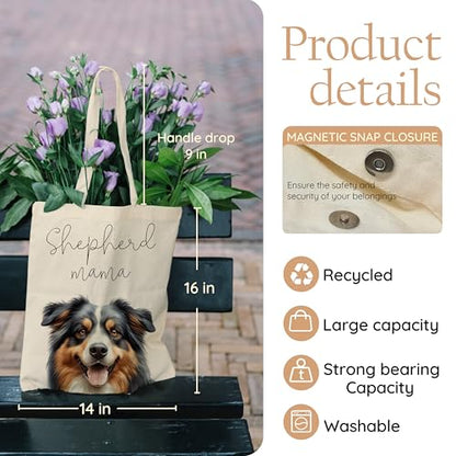 Dog Mom Canvas Tote Bag for Women, Reusable Cotton Shoulder Bag, Dog Lover Gift, Mother’s Day Pet Mom Shopping Tote - color: Australian