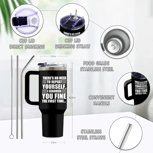 Encouragement 40oz Tumbler, with Handle & Straw, Insulated Cup - color: Funny Ignored