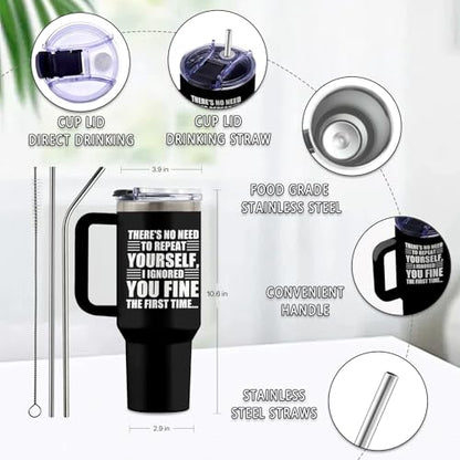 Encouragement 40oz Tumbler, with Handle & Straw, Insulated Cup - color: Funny Ignored