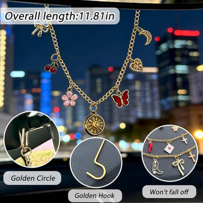 Car Rearview Mirror Charm Gold Hanging Cross Seashell Sun Ornament - color: Ocean