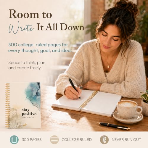 300-Page Hard Cover Notebook with Affirmations - B5 Spiral Bound - color: Stay Positive2 (Marble)