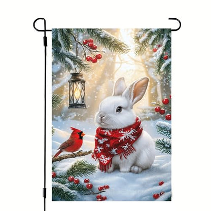 Winter Christmas Bunny Garden Flags 12x18 Double Sided Outside - color: Snow, size: 12x18 Inches