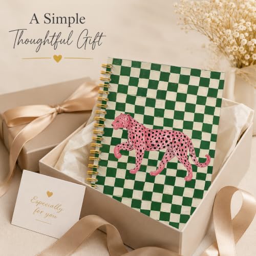 JMICTUB Pink Leopard Spiral Notebook 5.5x8.3, Cheetah Green and White Checkered Hardcover Lined Journal - color: Spiral notebook-13