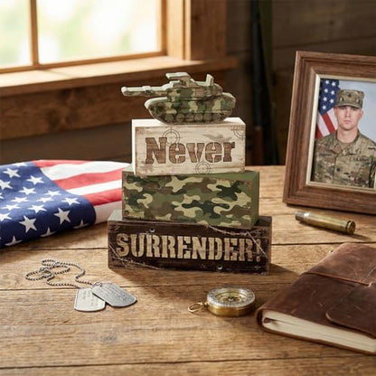 Britimes Tiered Tray Decor Set, 4 Pack, Wooden Table Sign, Camo Military - color: Camo