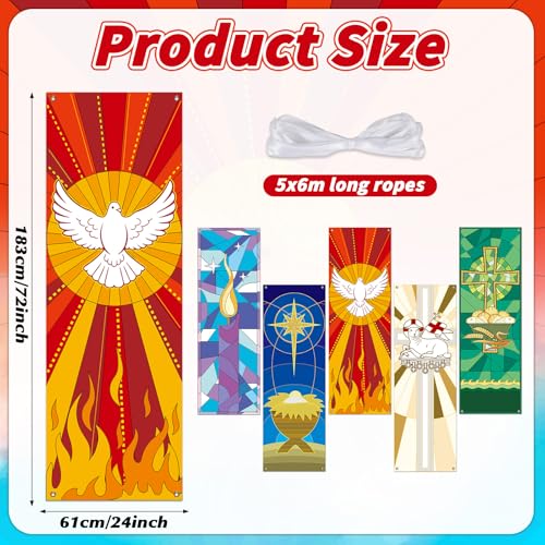 5 PCS Religious Church Banners Church Banners for Sanctuary Wall Welcome Religious Praise Hanging Sign Decorations for Holiday Churches Sunday School Decor Supplies 2 x 6 ft