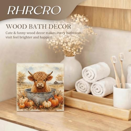Rustic Fall Highland Cow Decor Wooden Box Sign - color: Fall-18