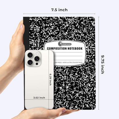 Rosmonde 2000 Pack Composition Notebooks Bulk, College Ruled, Black Marble - size: 2000 Pack | Full Pallet, style: Black Marble