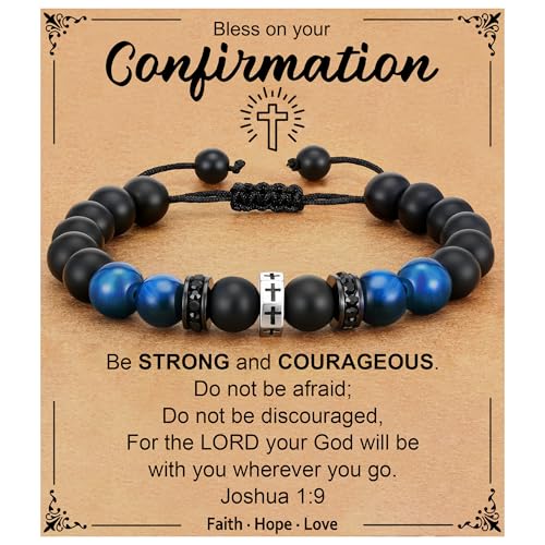 Cross Bracelet for Boys Men Teen Son Grandson Christian Gifts - style: Confirmation