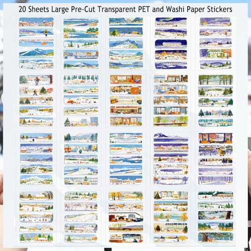 Winter Scenery Sticker Book, PET & Washi Stickers for Journaling - color: White-snowdrop Fairytale