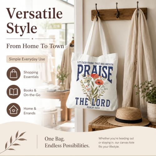 Christian Canvas Tote Bag, Bible Verse Reusable Shopping Bag - color: Bible-5