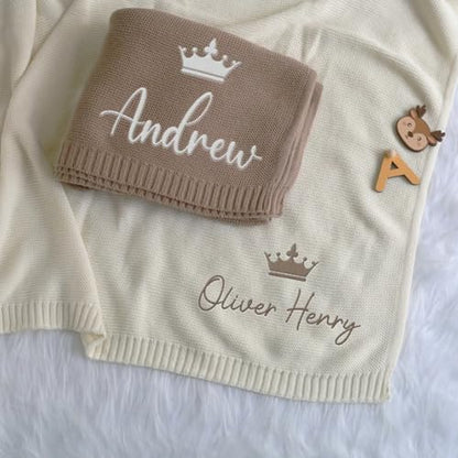 IZI POD Personalized Knit Baby Blanket, Embroidered Name Nursery Blanket, Cotton Knit Stroller Blankets, Gift for Baby, Birthday - Style 6 - color: Custom 3