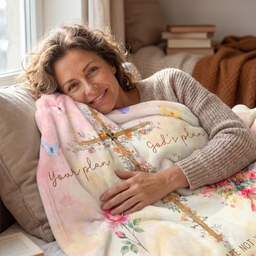 WRAPIX Christian Gifts for Women Faith - Soft Fleece Throw Blanket 50x60 in - color: Pink - God Plan, size: 50x60 inches