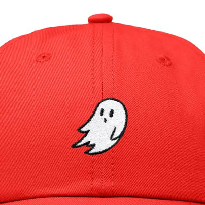 DALIX Ghost Embroidered Mens Womens Cotton Dad Hat Baseball Cap Adjustable - color: Red