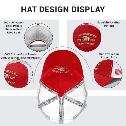 250th Anniversary USA Hat,Adjustable Embroidered Patriotic Baseball Cap,250 Year American Anniversary Merchandise for Unisex - color: C