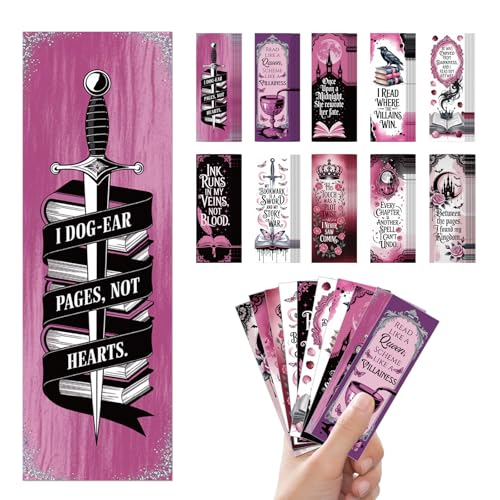 100 Pcs Dark Romance Bookmarks for Women, Pink Goth Aesthetic Page Markers for Villain Era Book Lovers, Gothic Sword & Crow Reading Accessories, Double-Sided Heavy Cardstock Bookmarker Gift - color: Pink