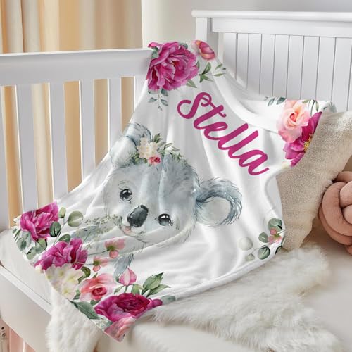 Personalized Baby Koala Blanket for Girls with Name - color: Koala