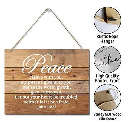 Bible Verse Printed Wood Plaque Sign Wall Hanging, Home Wall Decor Peace I Leave With You, My Peace I Give Unto You Scripture Rustic Hanging Wall Plaque Wood Signs, John 14:27 Christian Sign - color: John 14:27