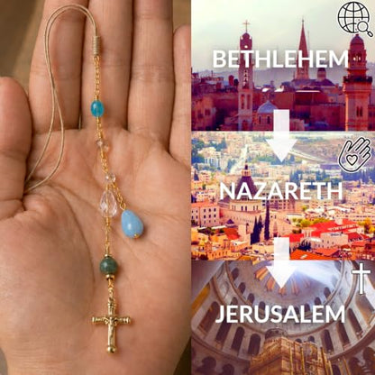 Christian Rearview Mirror Car Charm, Sun Catcher for Faith and Protection - color: Gold-Pastel