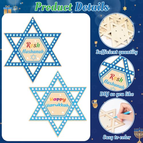 BeYumi Rosh Hashanah Wooden Crafts - 20Pcs Star of David Ornaments for Kids - style: Star of David