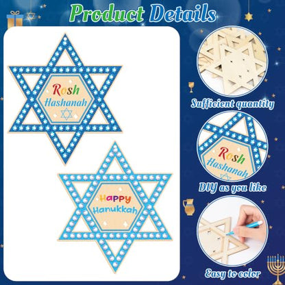 BeYumi Rosh Hashanah Wooden Crafts - 20Pcs Star of David Ornaments for Kids - style: Star of David