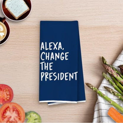 Funny Political Kitchen Towels - Change the President Waffle Weave Dish Towels, Funny Kitchen Bathroom Decor, House Warming Gifts, Changing Towel, 16×24 Inches- Blue - color: Blue