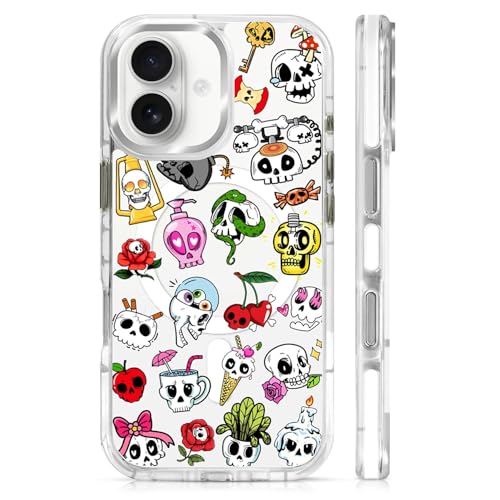 for iPhone 17 Case [Compatible with Magsafe],Girls Women Clear Magnetic Case Silicone Shockproof Protective Cover with Pattern Aesthetics Skull Skeleton - color: Aesthetics Skull Skeleton, size: iPhone 17