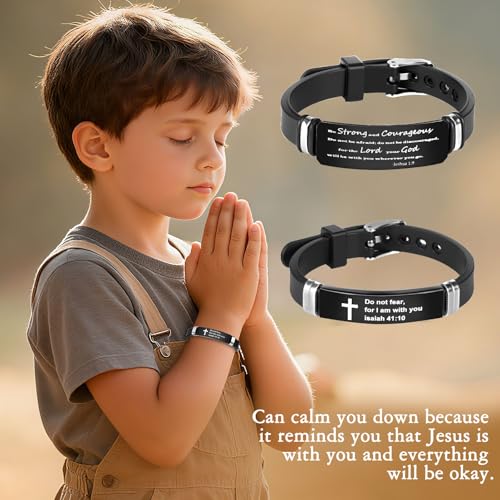 2 Pack Religious Inspirational Quote Cross Bracelets,Powerful Bible Verse Silicone Bracelet, Adjustable Wristband Encouragement Motivational Gifts for Men Women